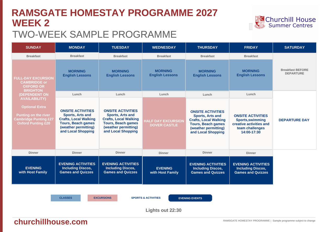 Ramsgate Homestay Sample Program