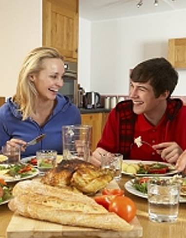 A host family at dinner